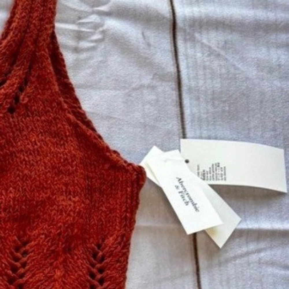 Abercrombie & Fitch Womens Rust Orange Pointelle Knit V-Neck Sweater Tank Top M - Picture 5 of 5